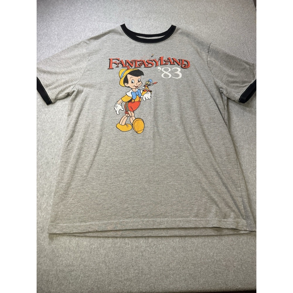 Disney Parks Vintage Pinocchio Fantasyland '83 Gray Ringer Graphic‎ Tee L